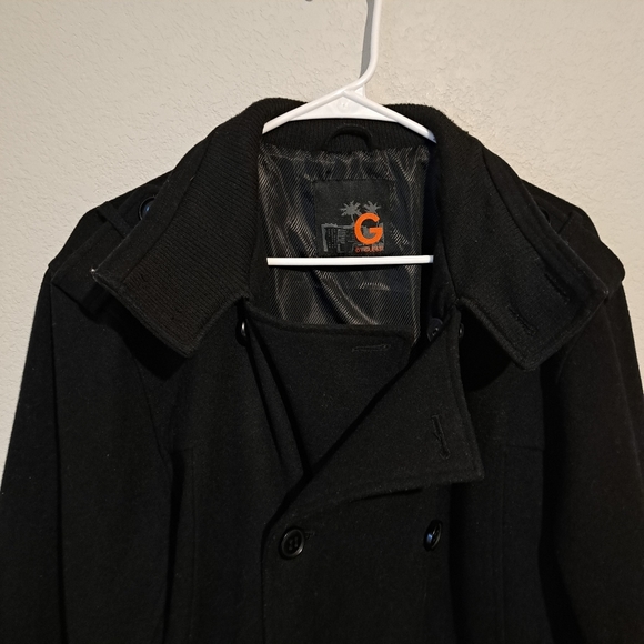 Guess XLarge button down long sleeve pea coat. Black - Picture 7 of 15